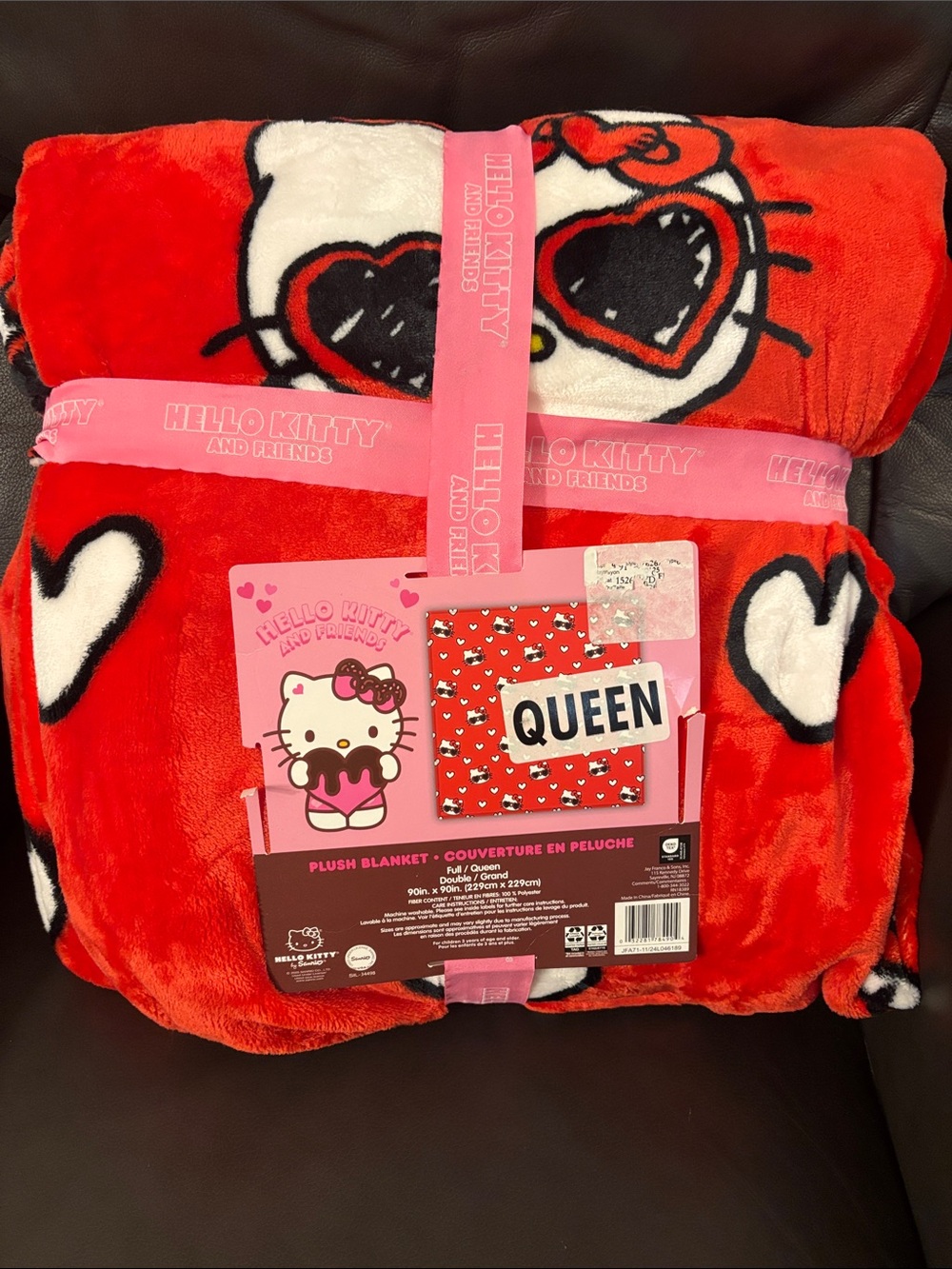 Hello Kitty Red, White and Black Plush Queen Blanket